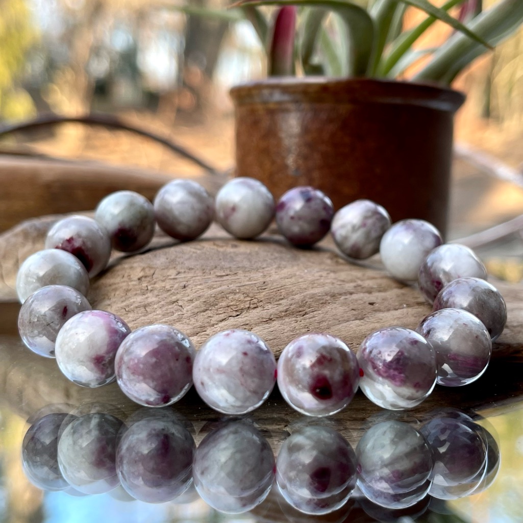 10mm Natural Purple Lepidolite Quartz Crystal Beaded Bracelet